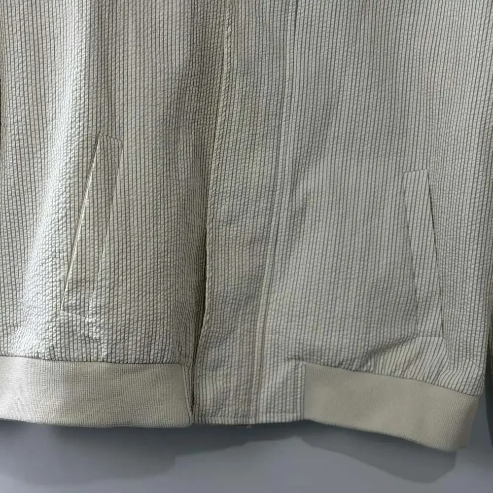boohooMAN Seersucker Jacket Size Medium White Striped Bomber Coat